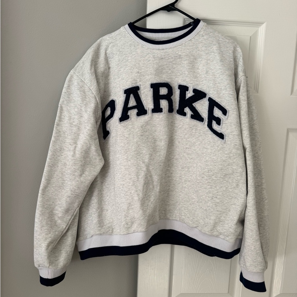 Parker Light Gray Crewneck Sweater with Navy Accents
